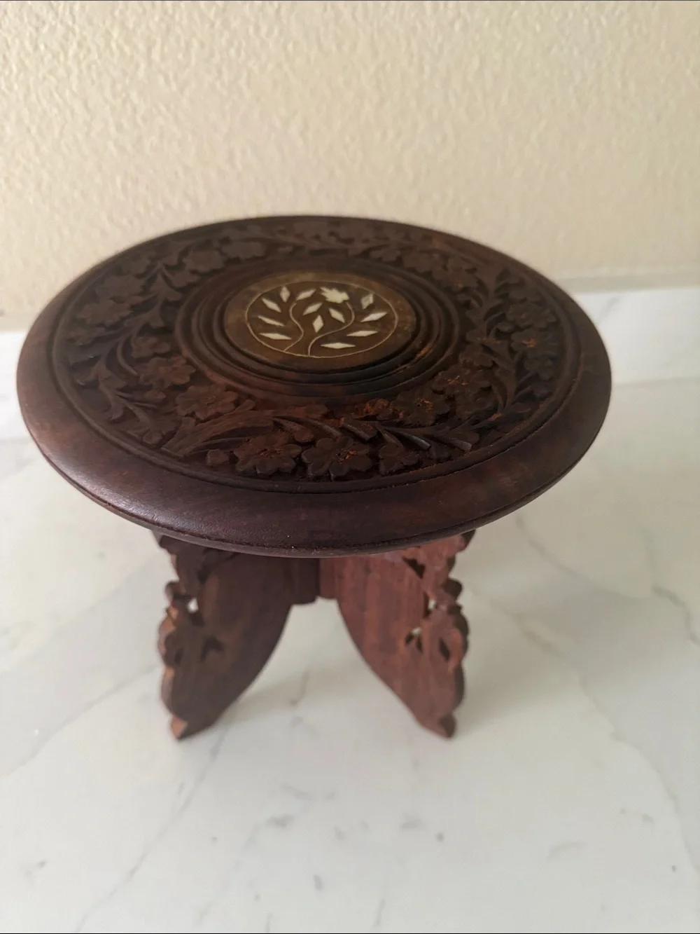 Vintage Hand Carved Wooden Table Small Folding Rosewood